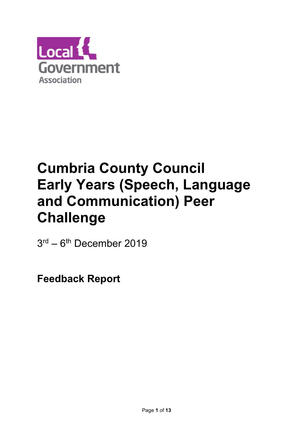 Cumbria County Council Early Years (Speech, Language and Communication) Peer Challenge