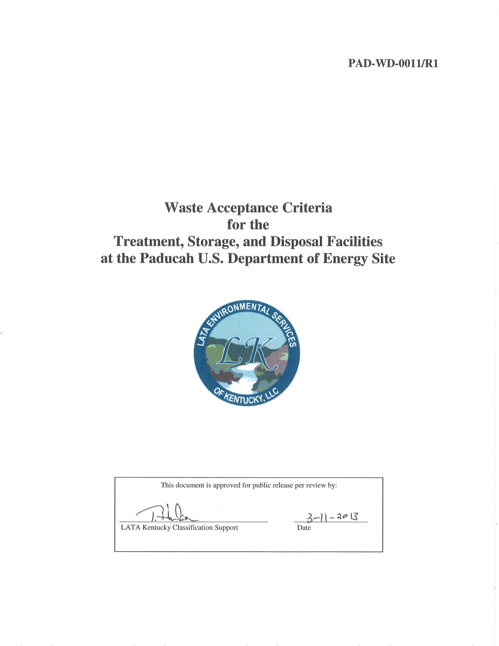 Waste Acceptance Criteria for the Treatment, Storage, and Disposal Facilities at the Paducah U.S