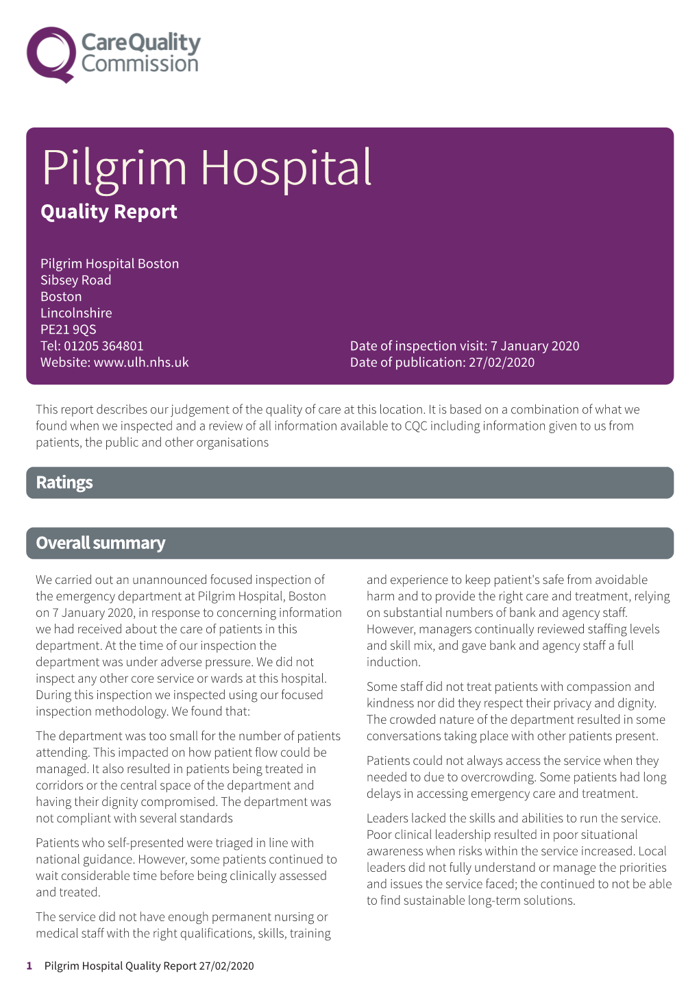 Pilgrim Hospital Newapproachfocused Report