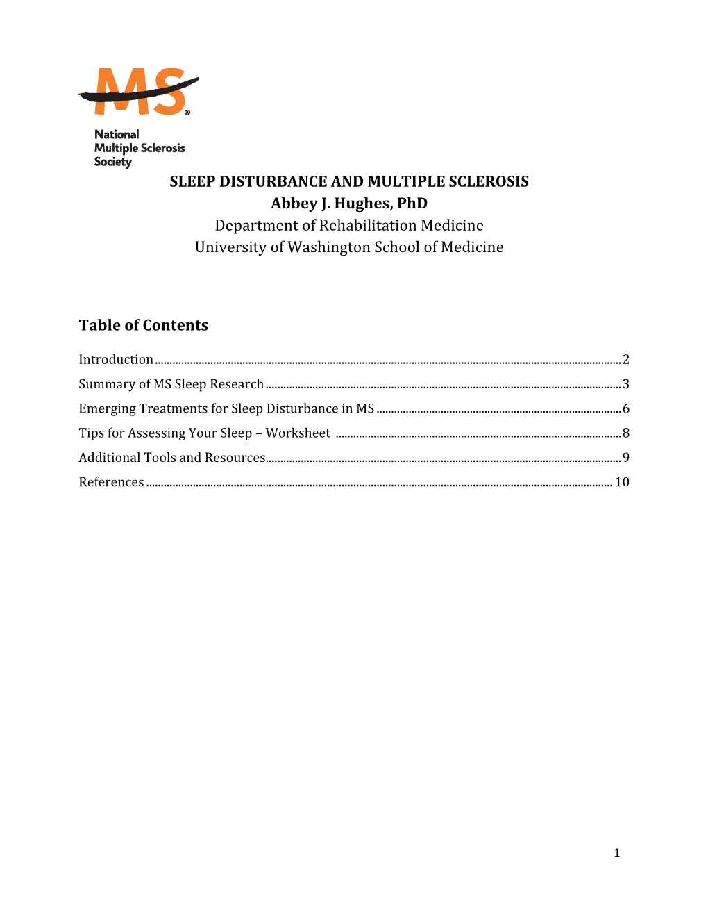 Sleep Disturbance in MS