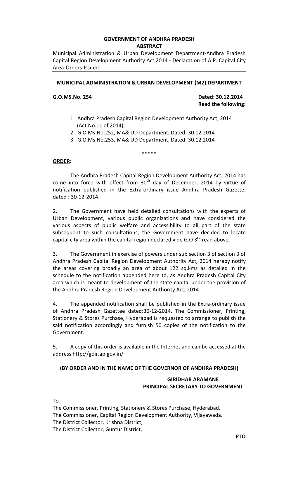 GOVERNMENT of ANDHRA PRADESH ABSTRACT Municipal