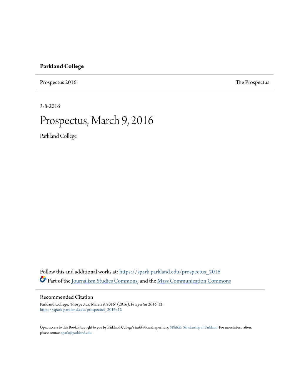 Prospectus, March 9, 2016 Parkland College