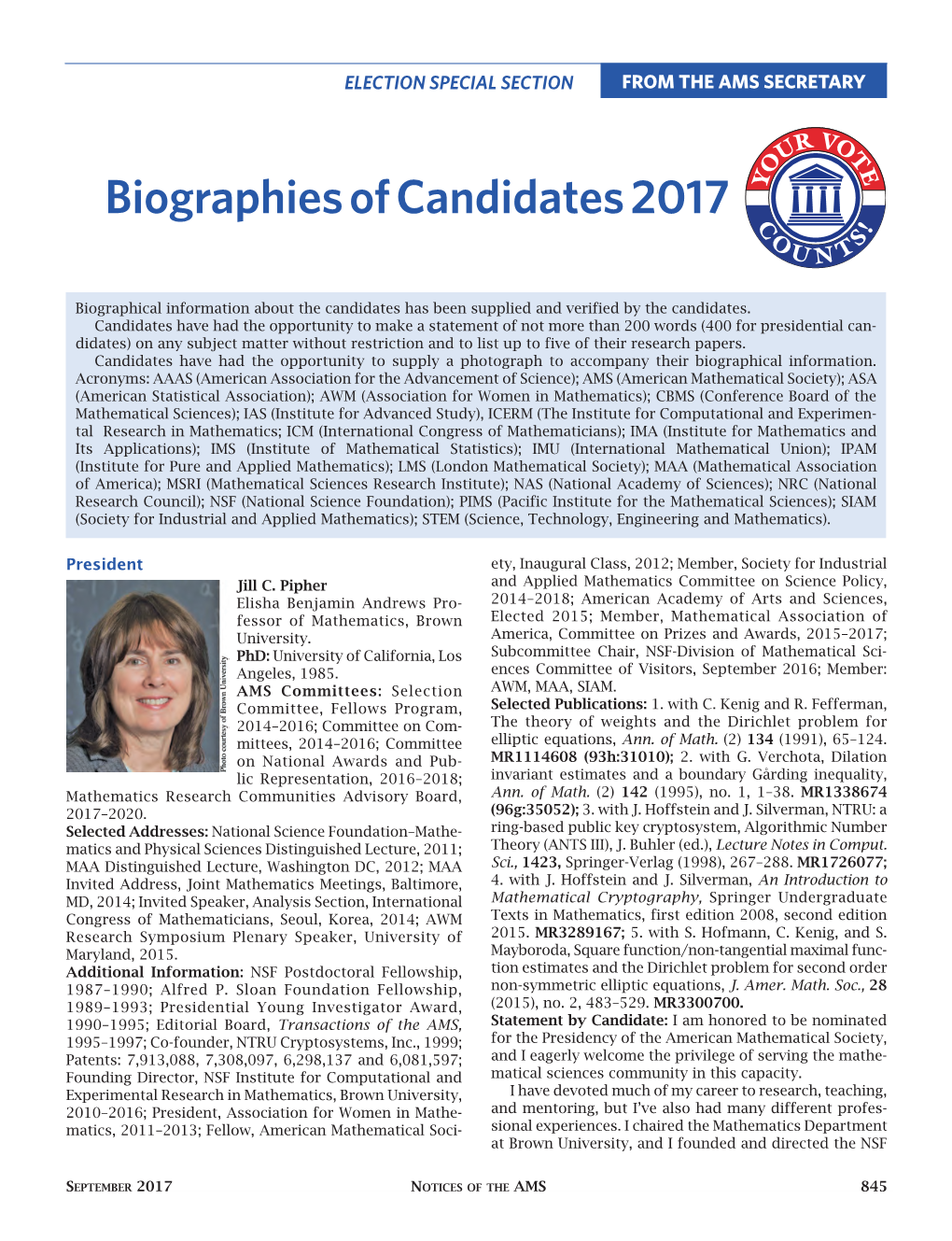 Biographies of Candidates 2017 Y C C ! OO S UUN T