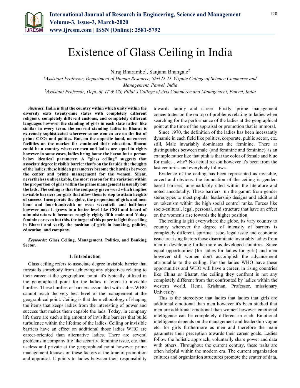 Existence of Glass Ceiling in India