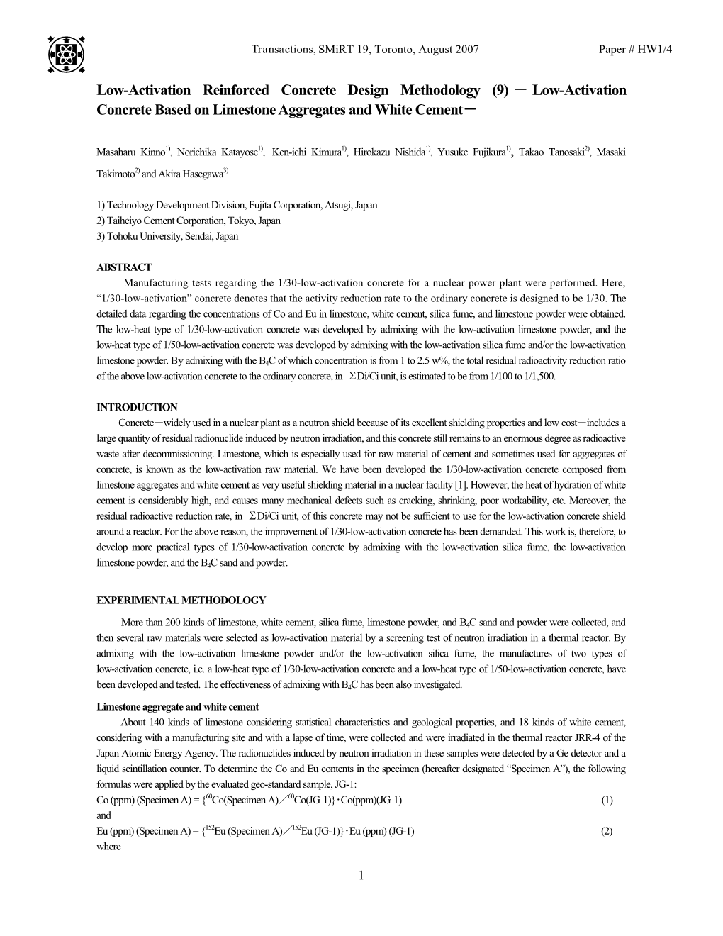 Low-Activation Reinforced Concrete Design Methodology (9) － Low-Activation Concrete Based on Limestone Aggregates and White Cement－