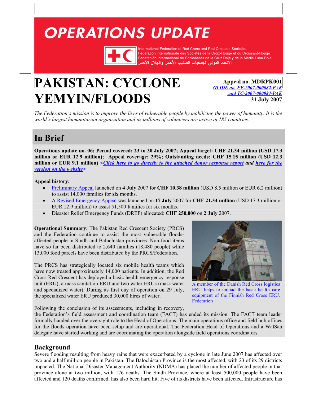 Pakistan: Cyclone Yemyin/Floods; Appeal No