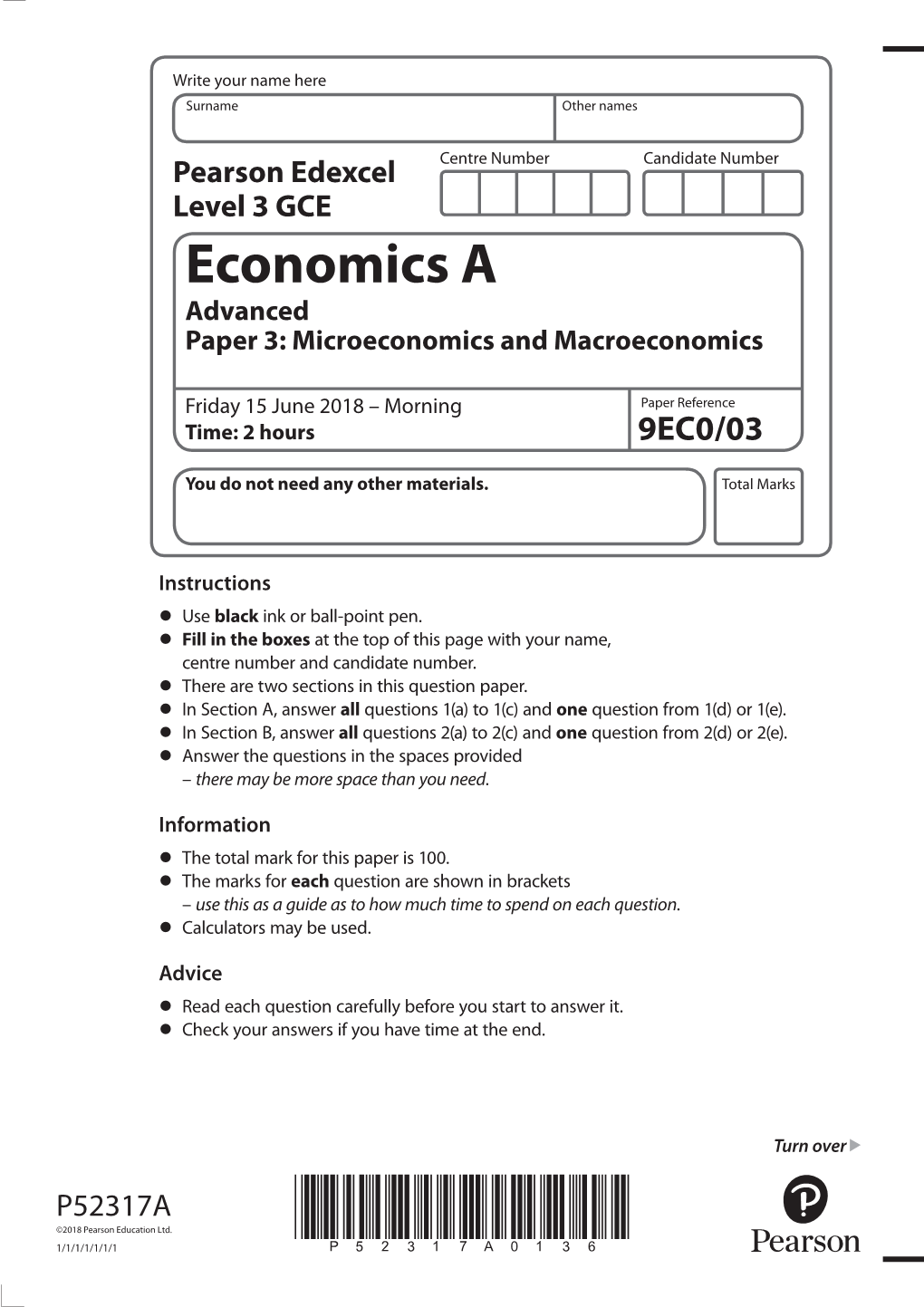 Economics a Advanced Paper 3: Microeconomics and Macroeconomics