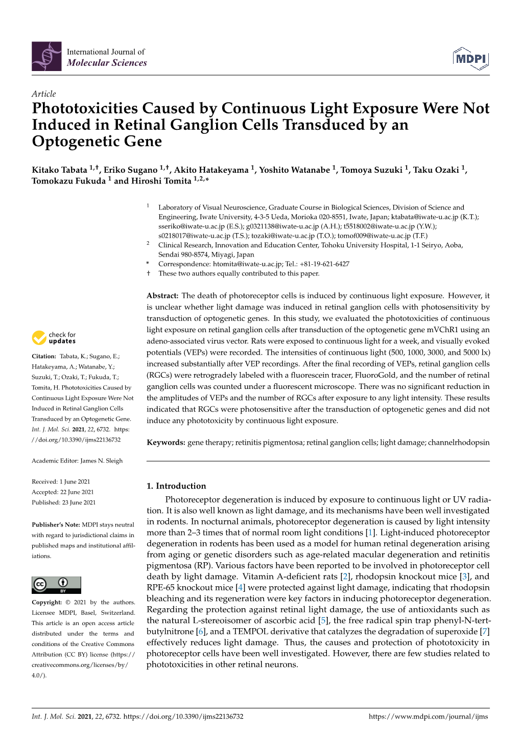Phototoxicities Caused by Continuous Light Exposure Were Not Induced in Retinal Ganglion Cells Transduced by an Optogenetic Gene