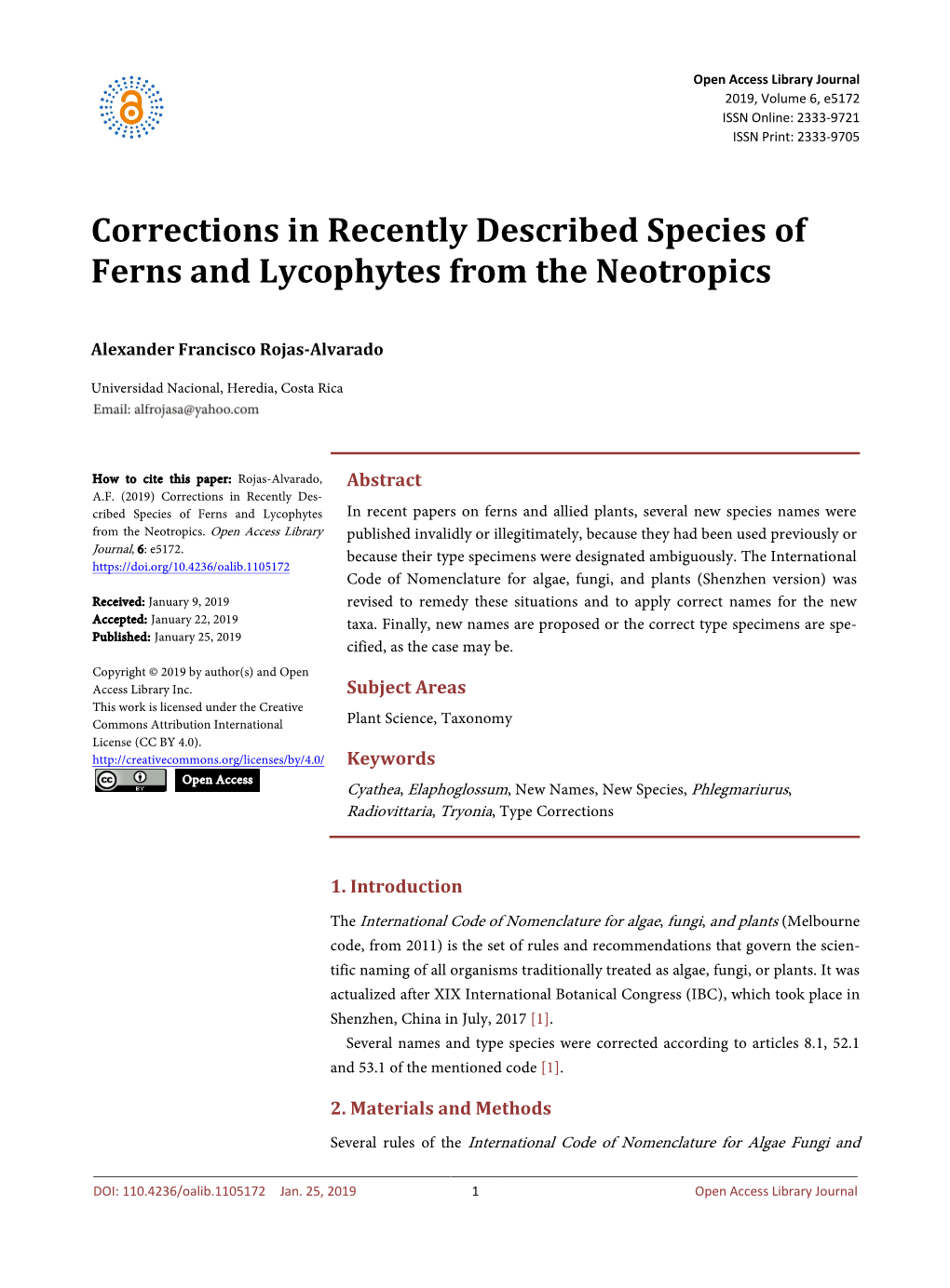 Corrections in Recently Described Species of Ferns and Lycophytes from the Neotropics