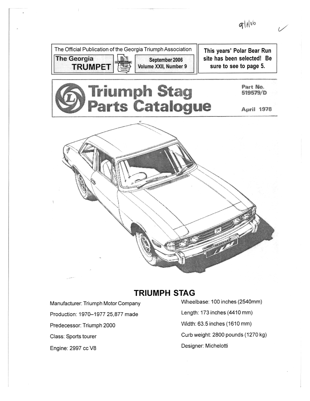 Triumph Stag ~ Parts Catalogue