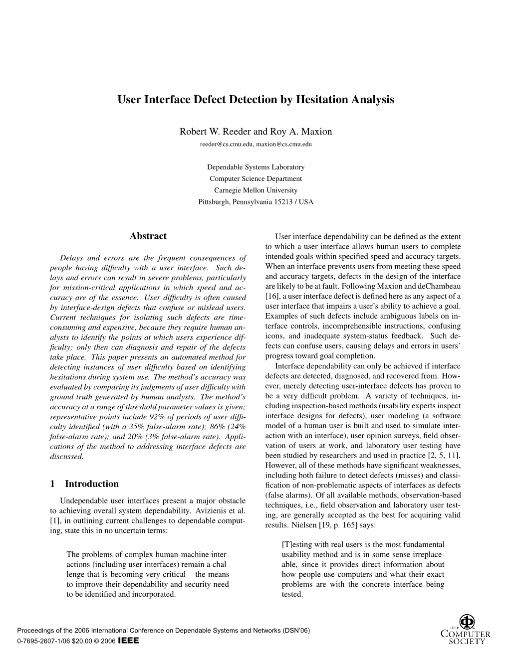 User Interface Defect Detection by Hesitation Analysis