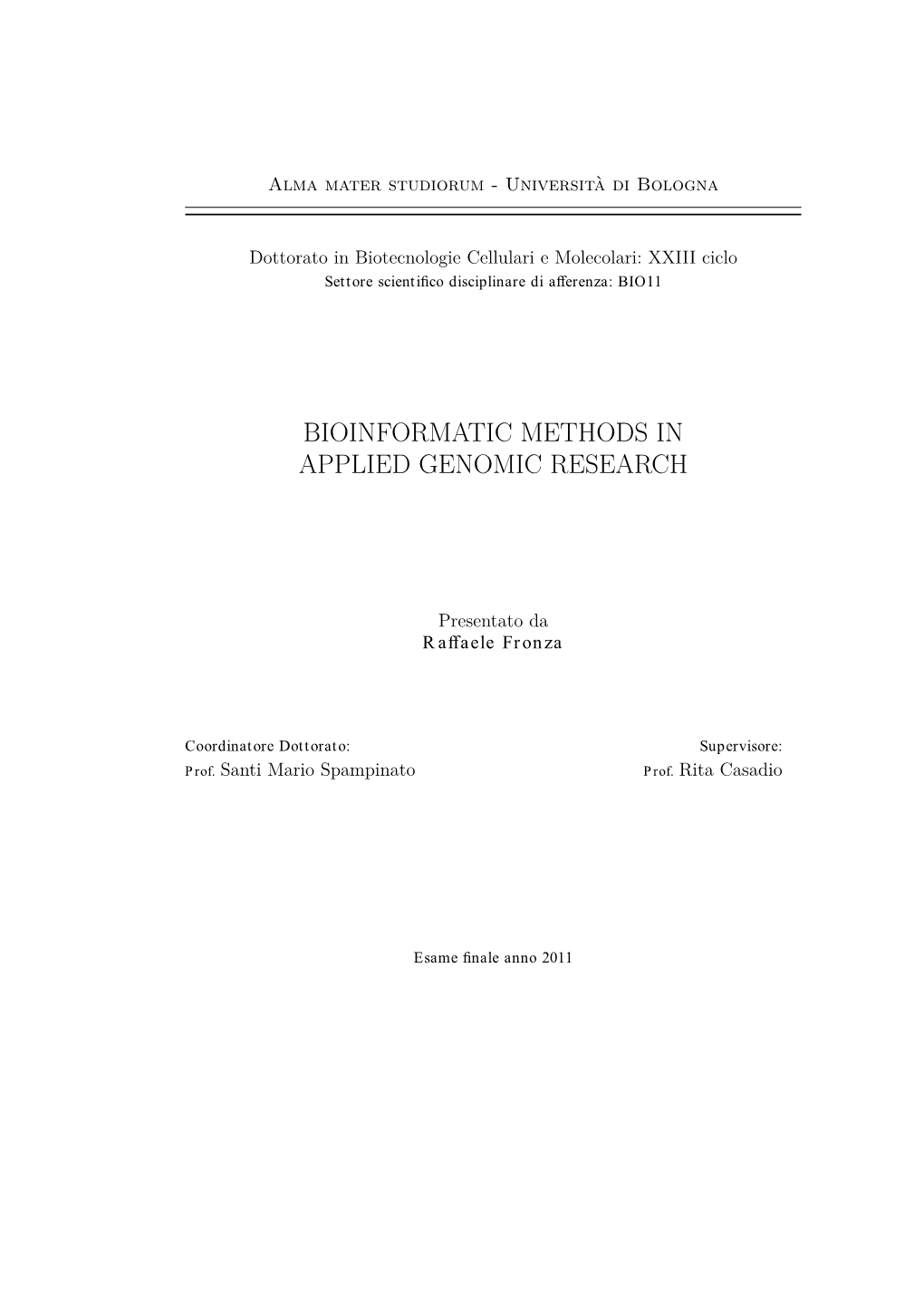 Bioinformatic Methods in Applied Genomic Research