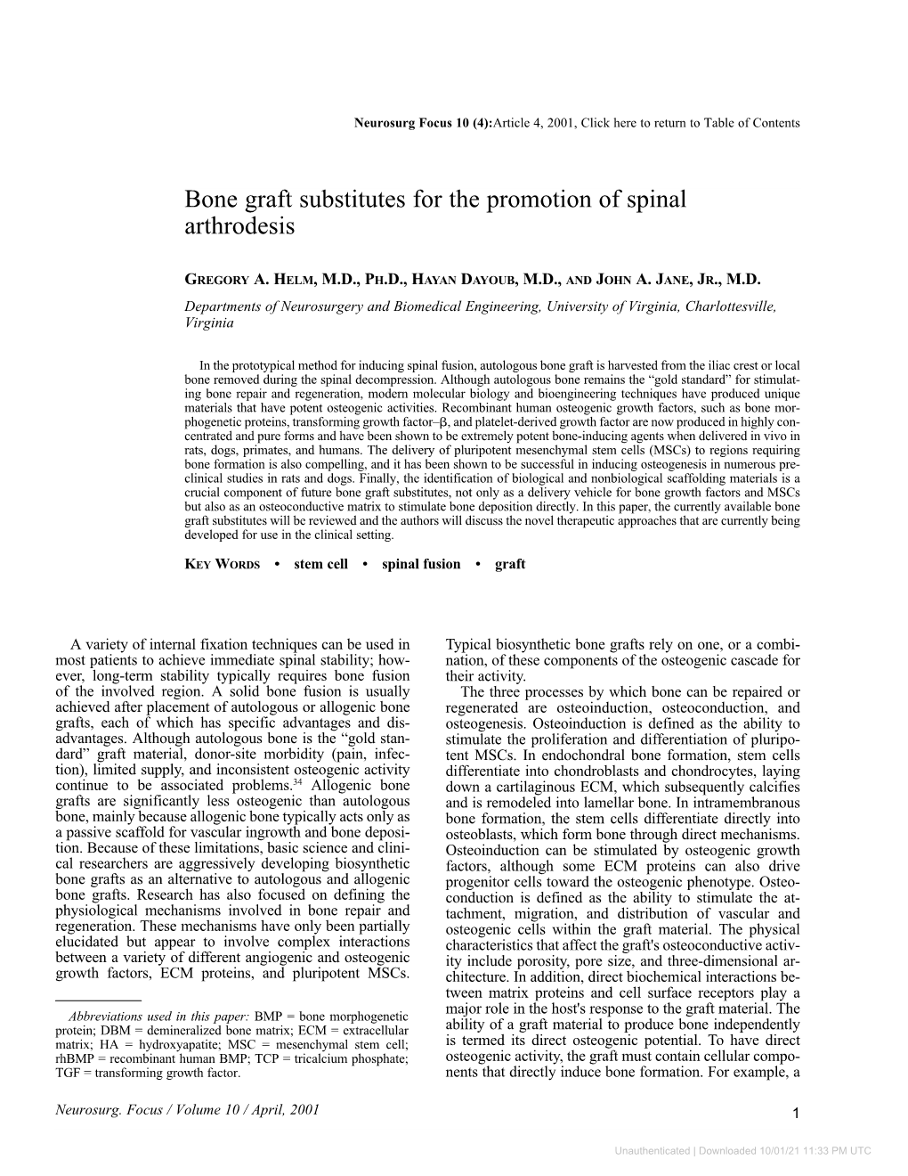 Bone Graft Substitutes for the Promotion of Spinal Arthrodesis