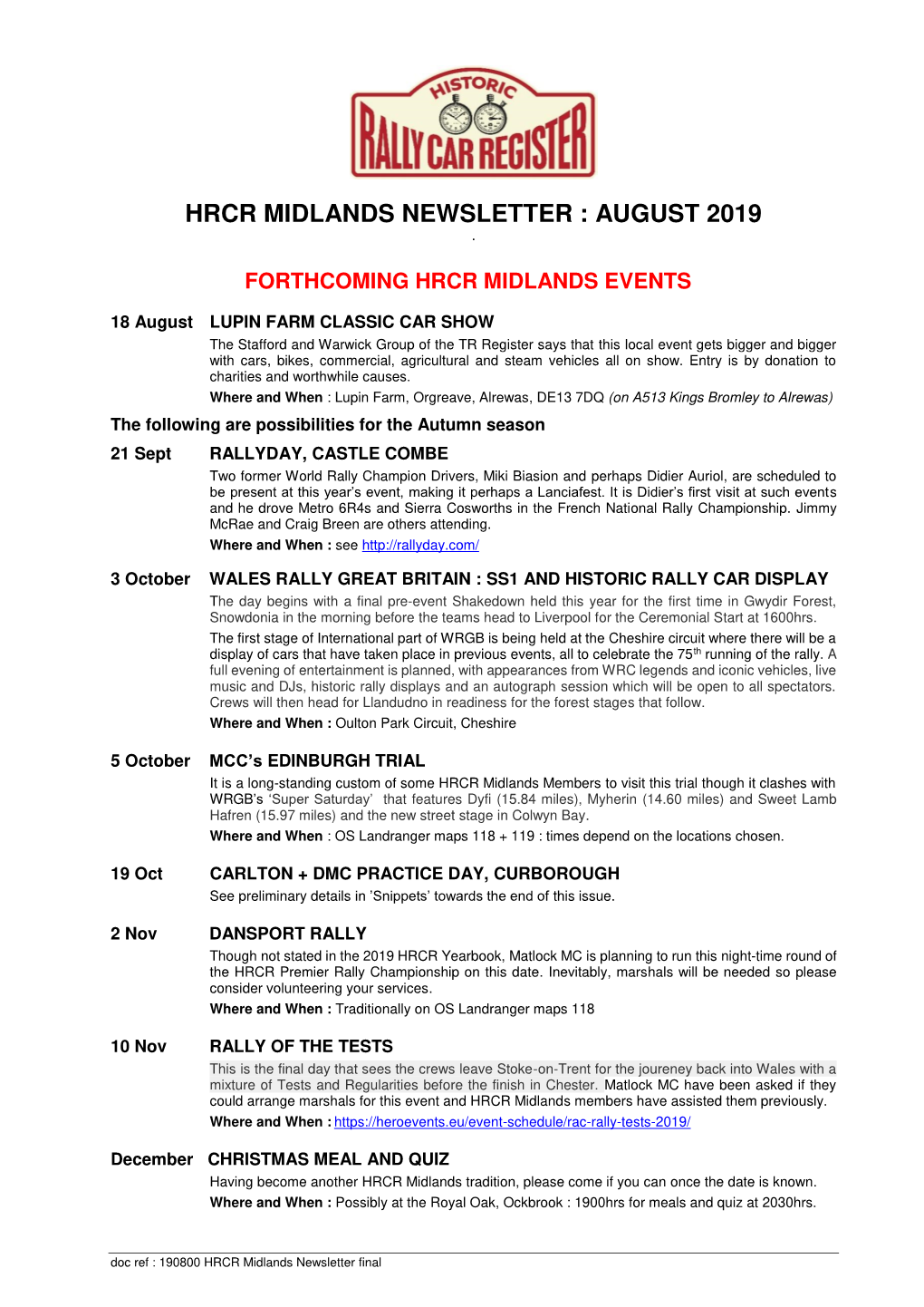 Hrcr Midlands Area