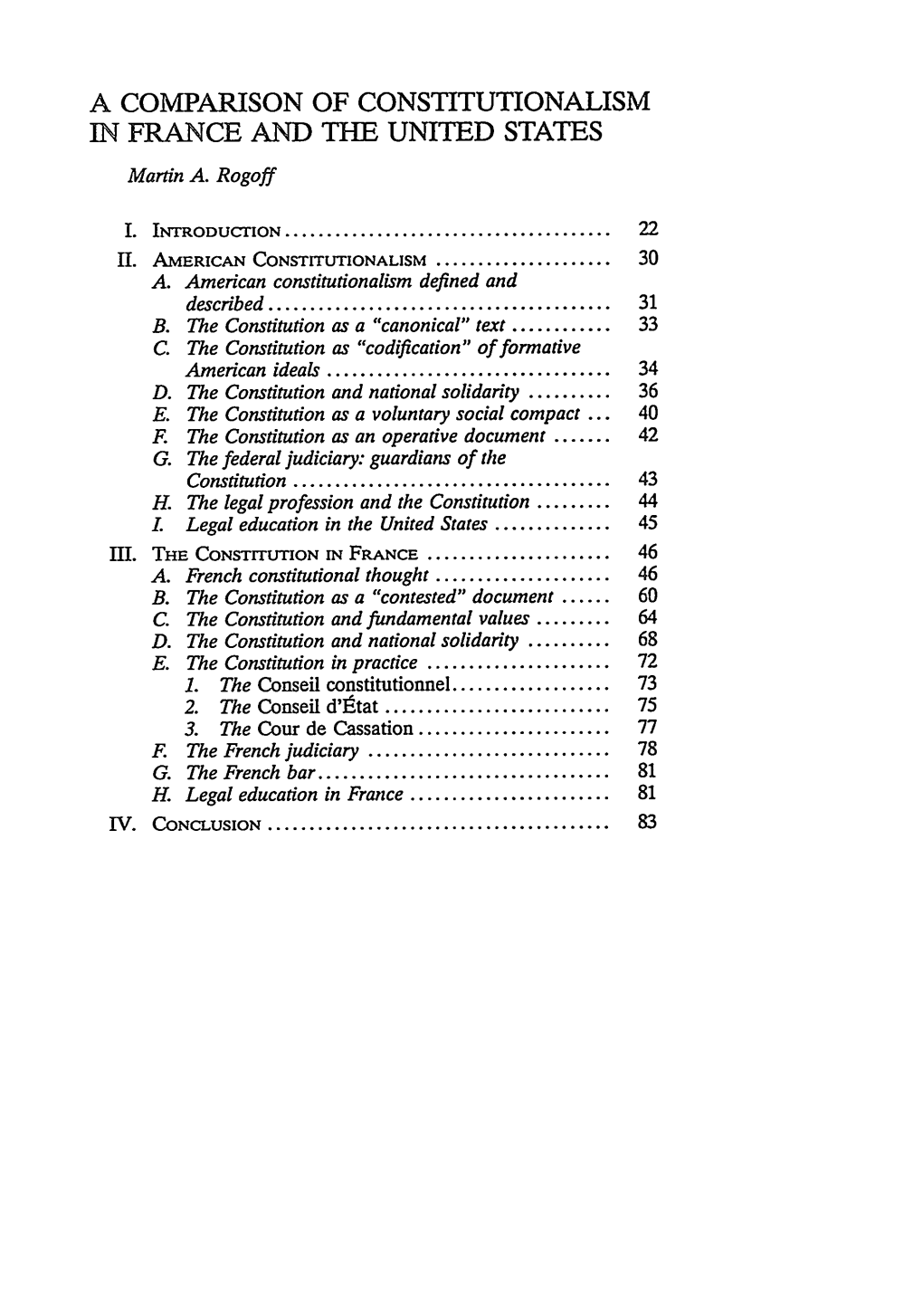 Comparison of Constitutionalism in France and the United States, A