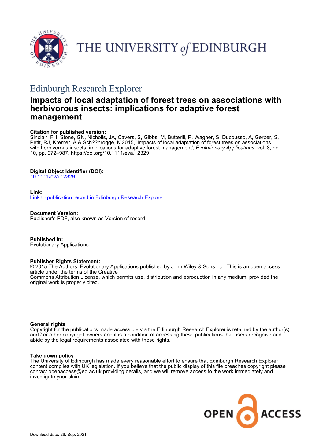 Impacts of Local Adaptation of Forest Trees on Associations with Herbivorous Insects: Implications for Adaptive Forest Management