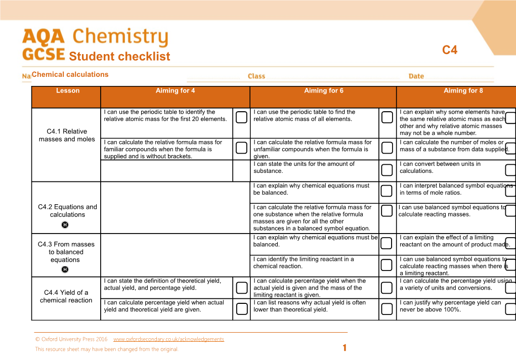 Student Checklist