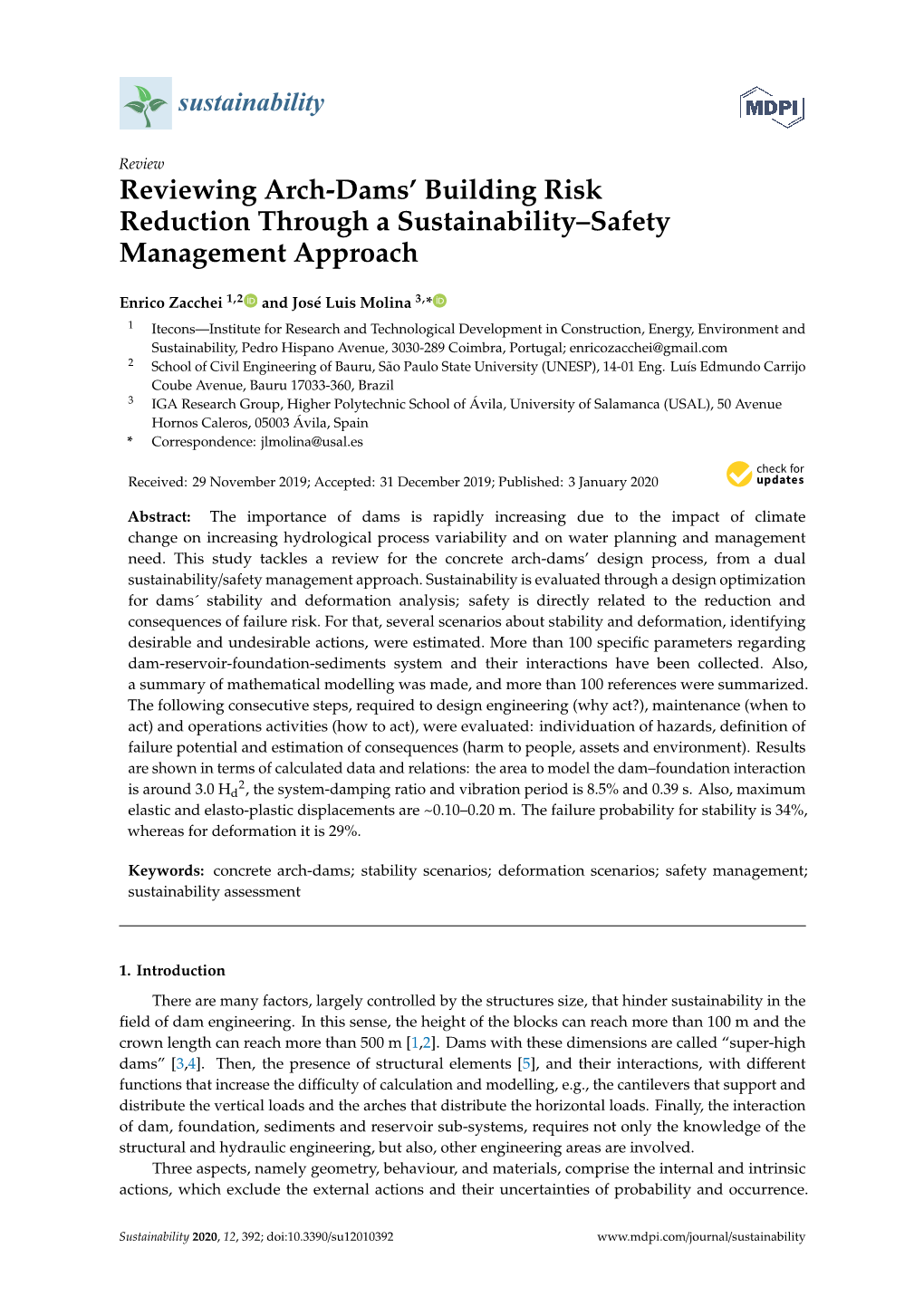 Reviewing Arch-Dams' Building Risk Reduction Through a Sustainability