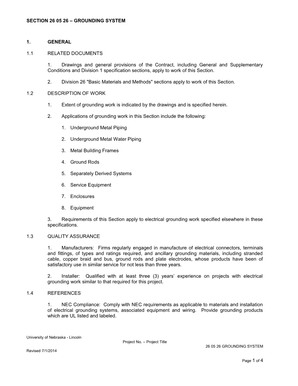 Section 26 05 26 Grounding System