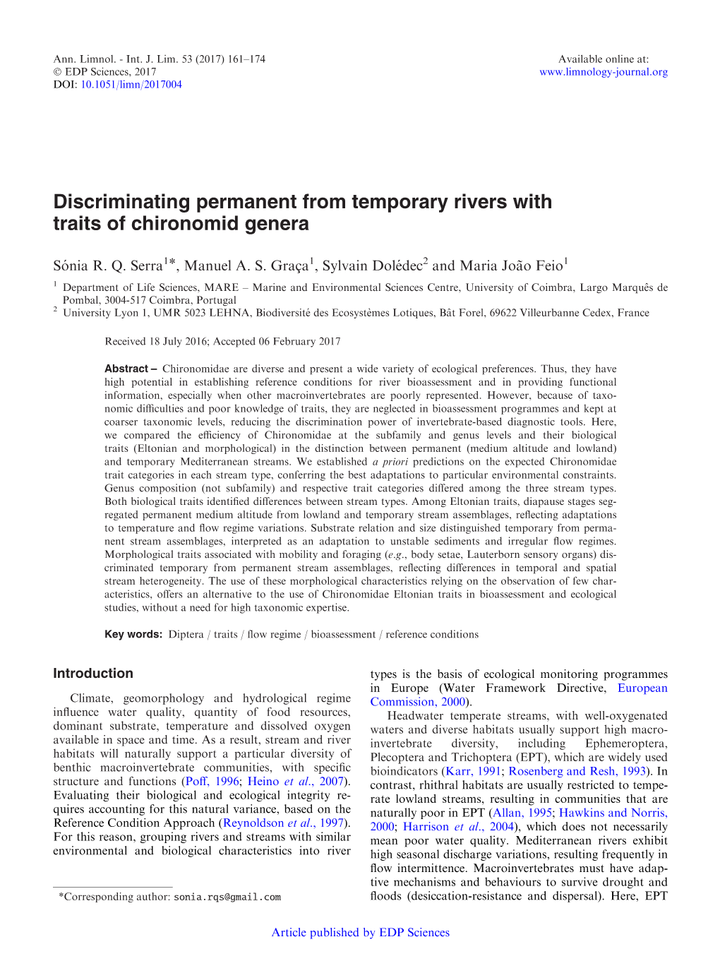 Discriminating Permanent from Temporary Rivers with Traits of Chironomid Genera