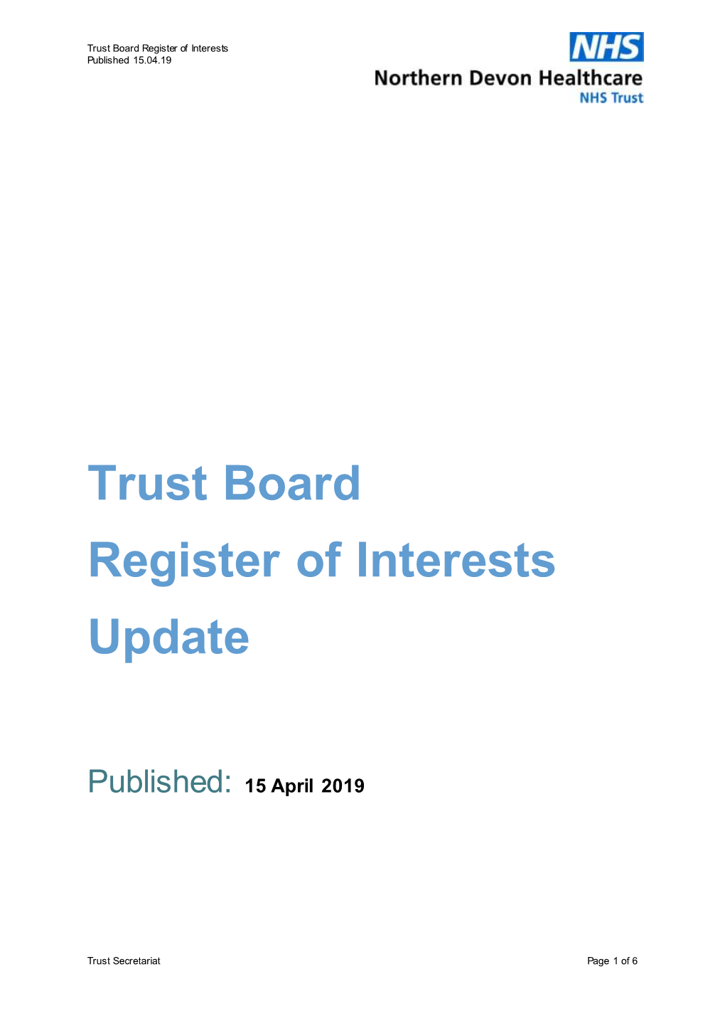Trust Board Register of Interests Update