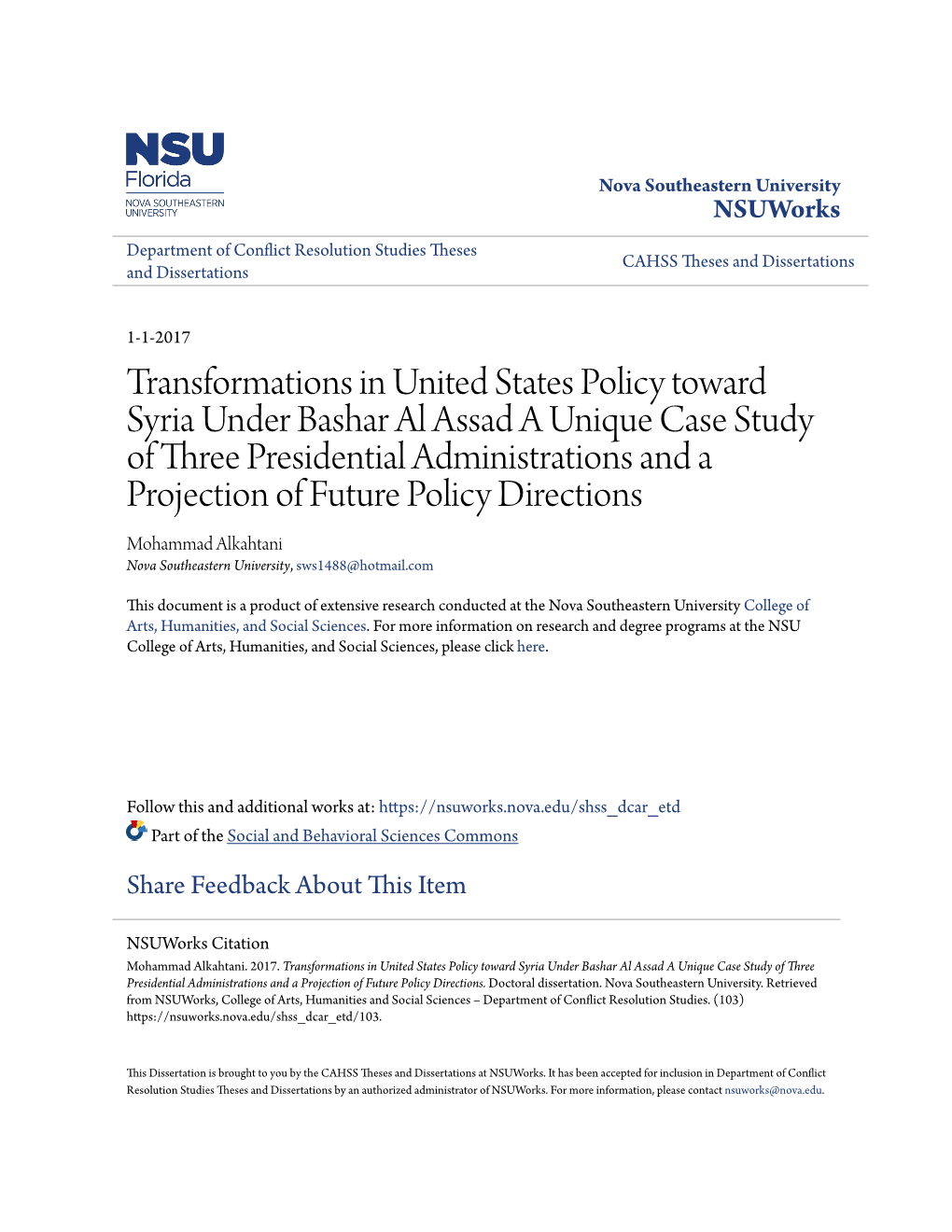 Transformations in United States Policy Toward Syria Under Bashar