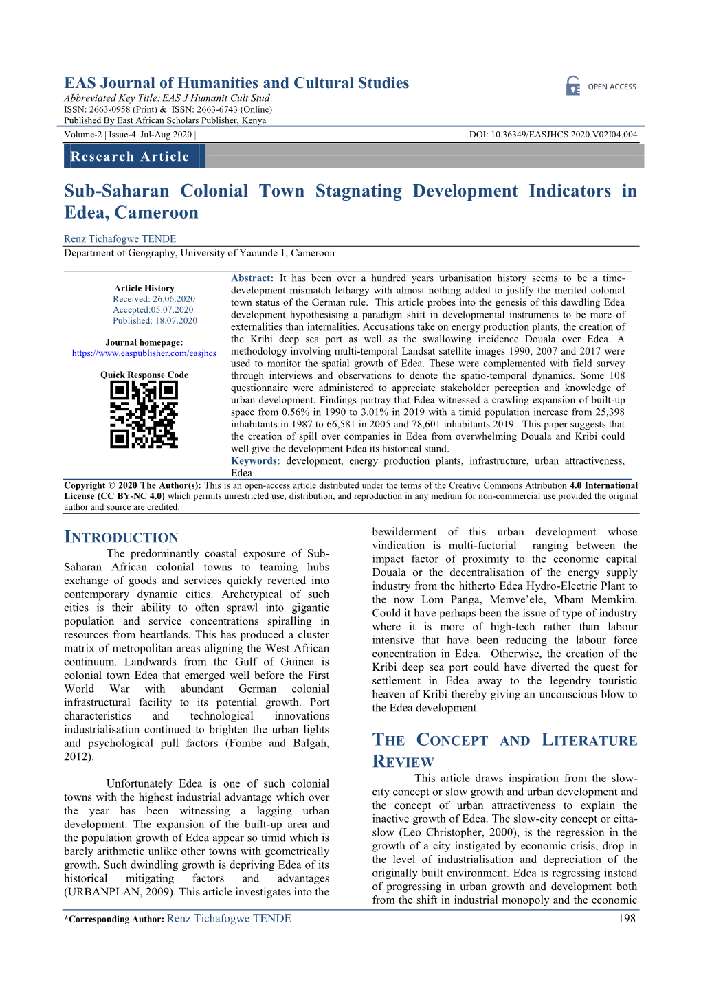 Sub-Saharan Colonial Town Stagnating Development Indicators in Edea, Cameroon