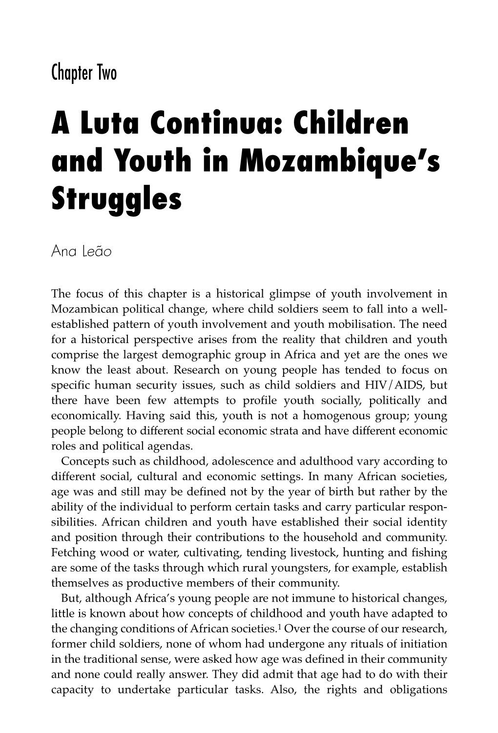 A Luta Continua: Children and Youth in Mozambique’S Struggles