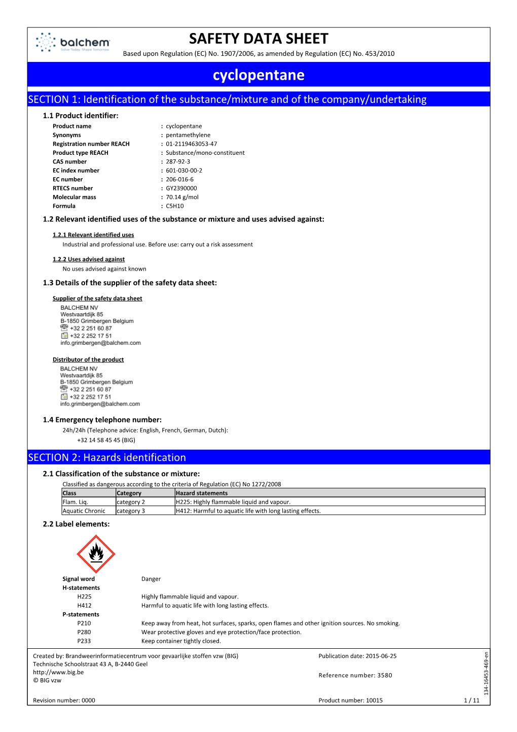 SAFETY DATA SHEET Cyclopentane