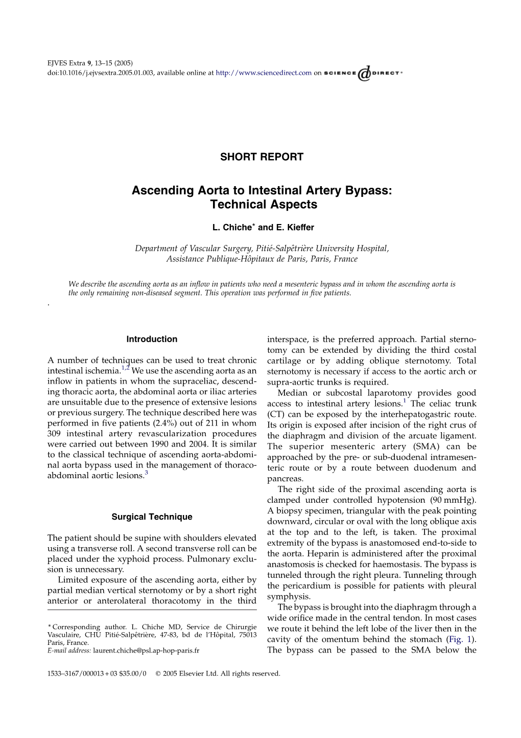 Ascending Aorta to Intestinal Artery Bypass: Technical Aspects