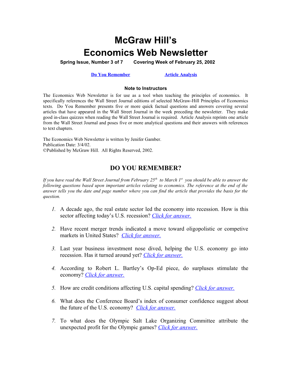 Economics Web Newsletter