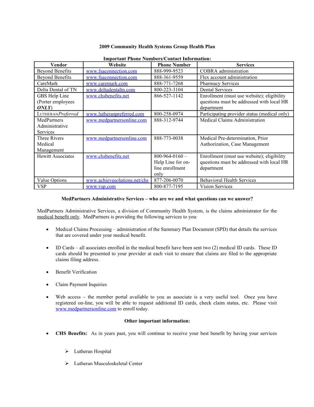 2009 Community Health Systems Group Health Plan