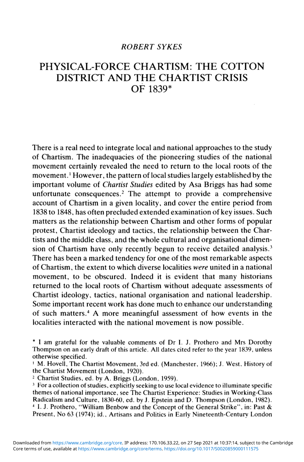 Physical-Force Chartism: the Cotton District and the Chartist Crisis of 1839*