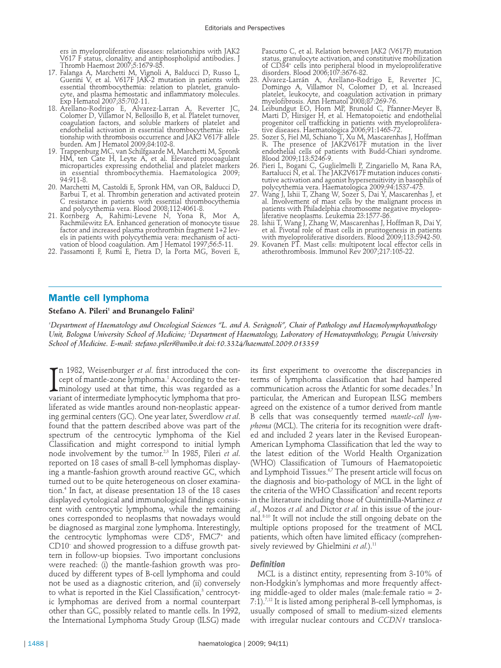 Mantle Cell Lymphoma Stefano A