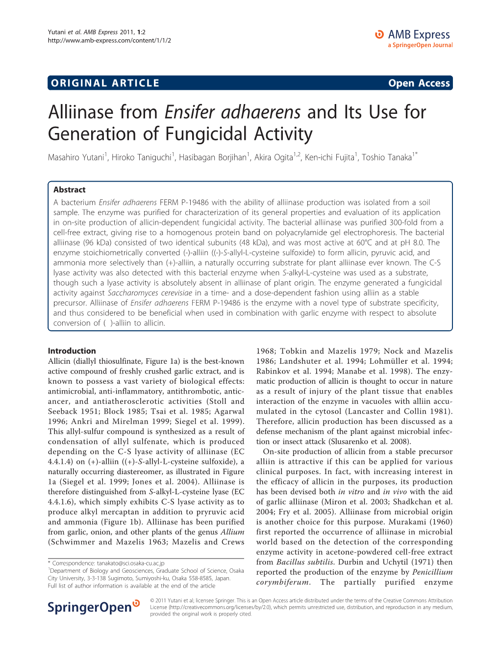 Alliinase from Ensifer Adhaerens and Its Use for Generation of Fungicidal