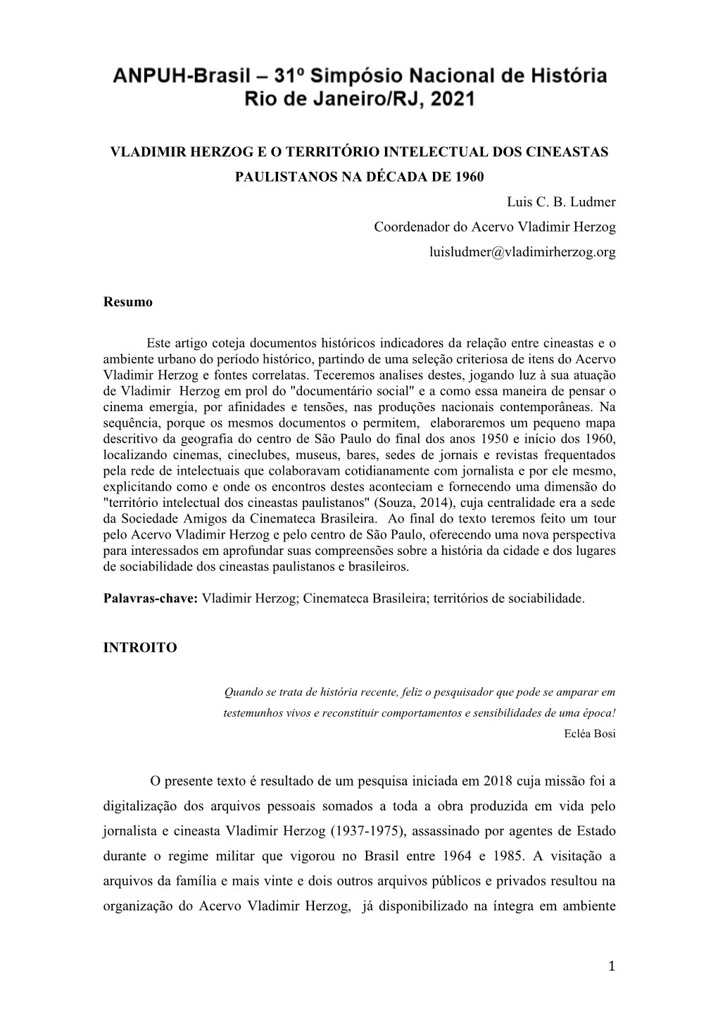 1 Vladimir Herzog E O Território Intelectual Dos