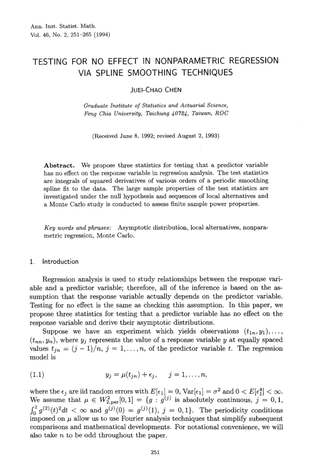 Testing for No Effect in Nonparametric Regression Via Spline Smoothing Techniques