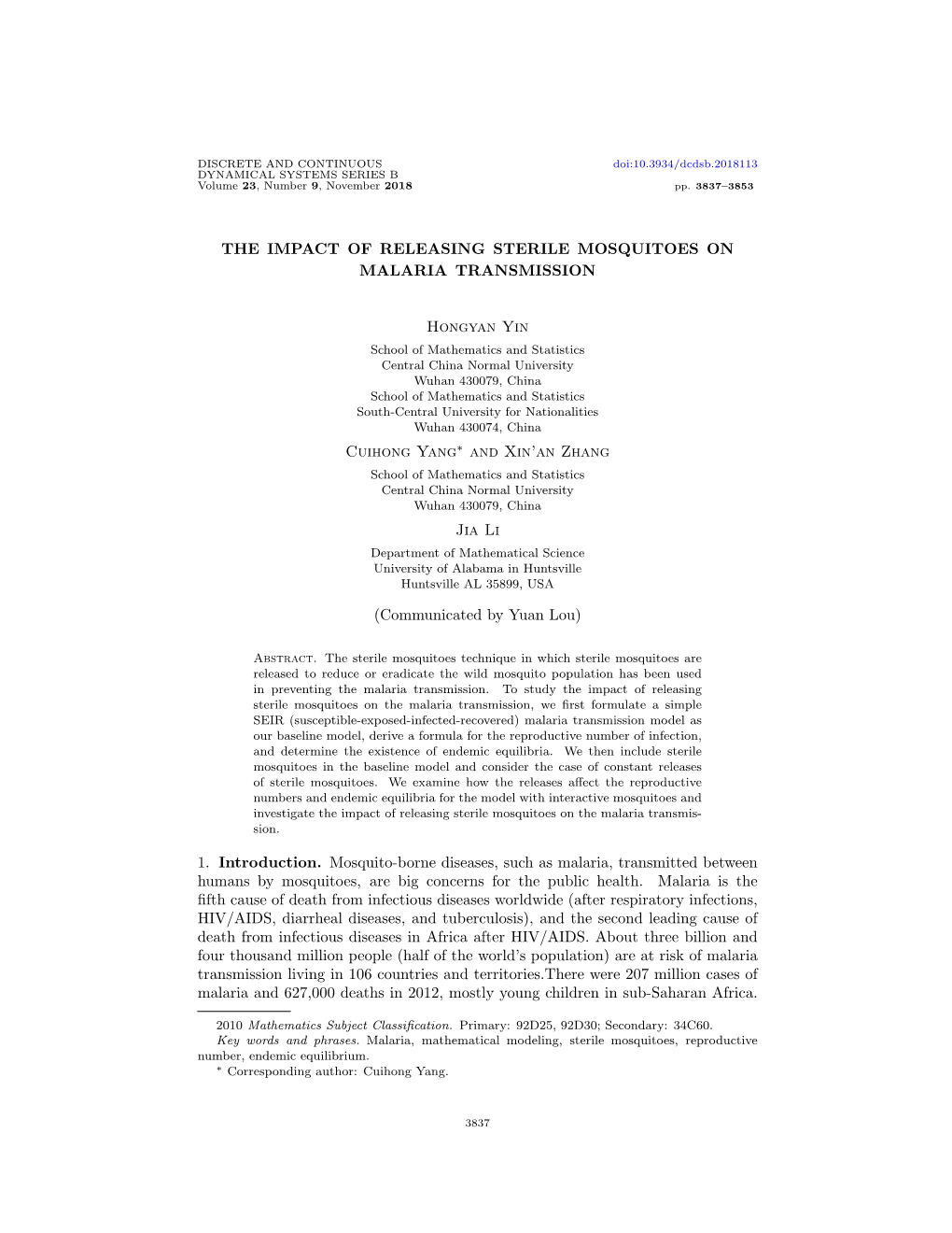 The Impact of Releasing Sterile Mosquitoes on Malaria Transmission