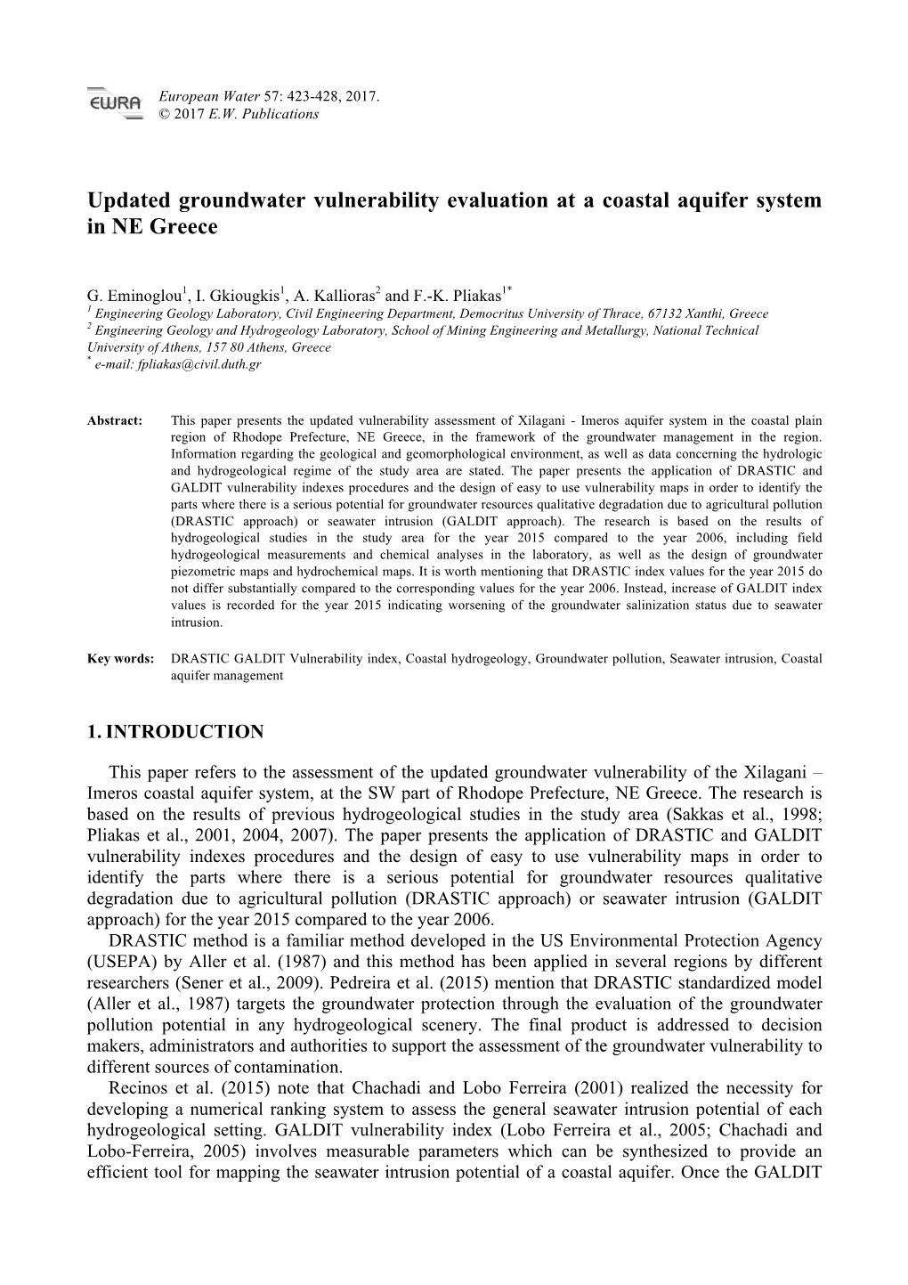 Updated Groundwater Vulnerability Evaluation at a Coastal Aquifer System in NE Greece