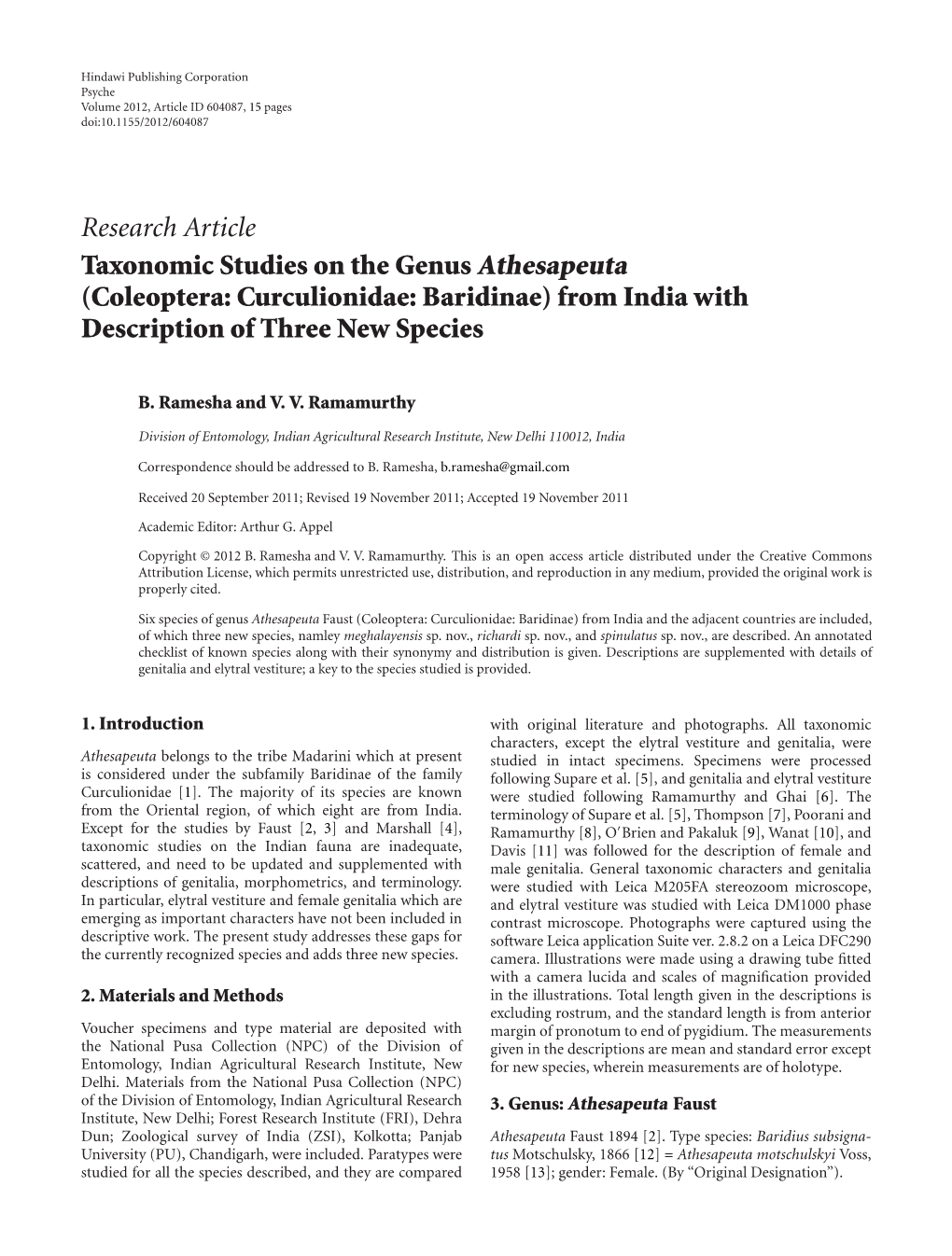 Taxonomic Studies on the Genus Athesapeuta (Coleoptera: Curculionidae: Baridinae) from India with Description of Three New Species