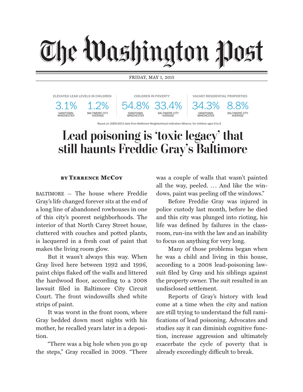 Lead Poisoning Is ‘Toxic Legacy’ That Still Haunts Freddie Gray’S Baltimore