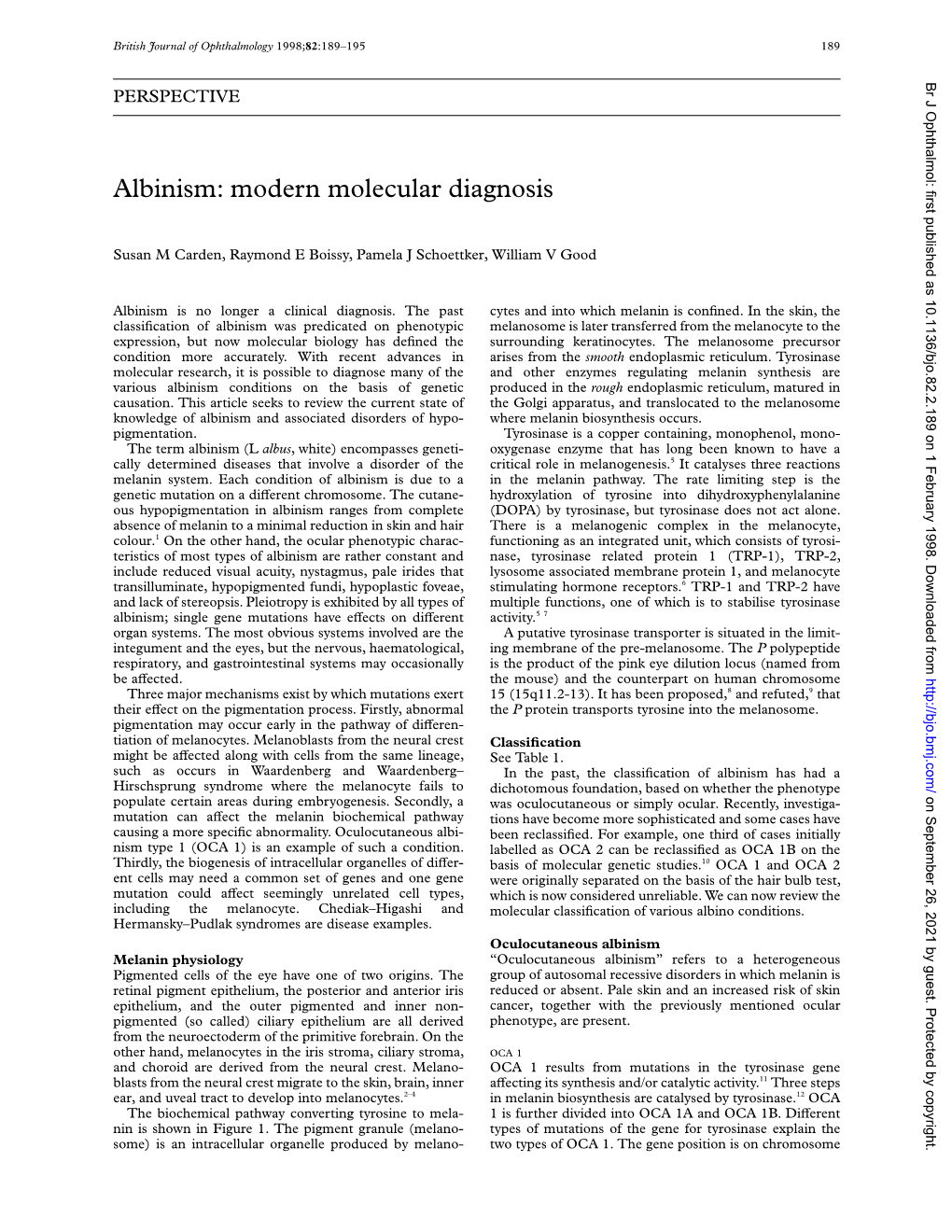 Albinism: Modern Molecular Diagnosis