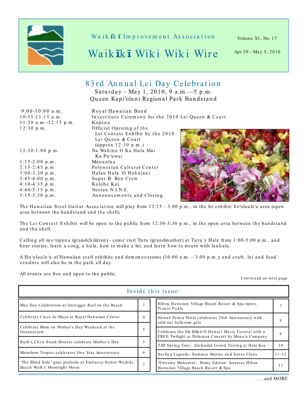 Waikīkī Wiki Wiki Wire Apr 29—May 5, 2010