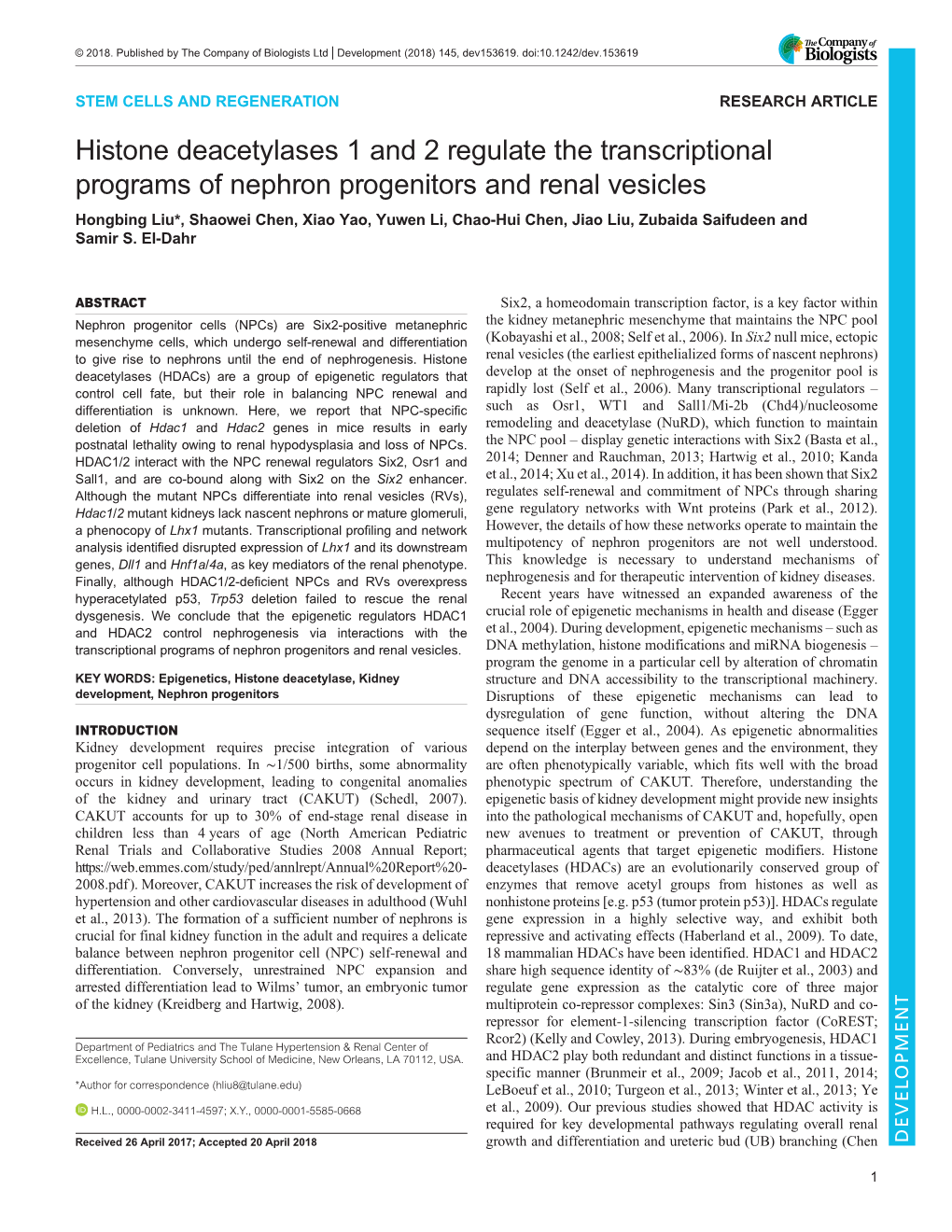 Histone Deacetylases 1 and 2 Regulate the Transcriptional Programs Of