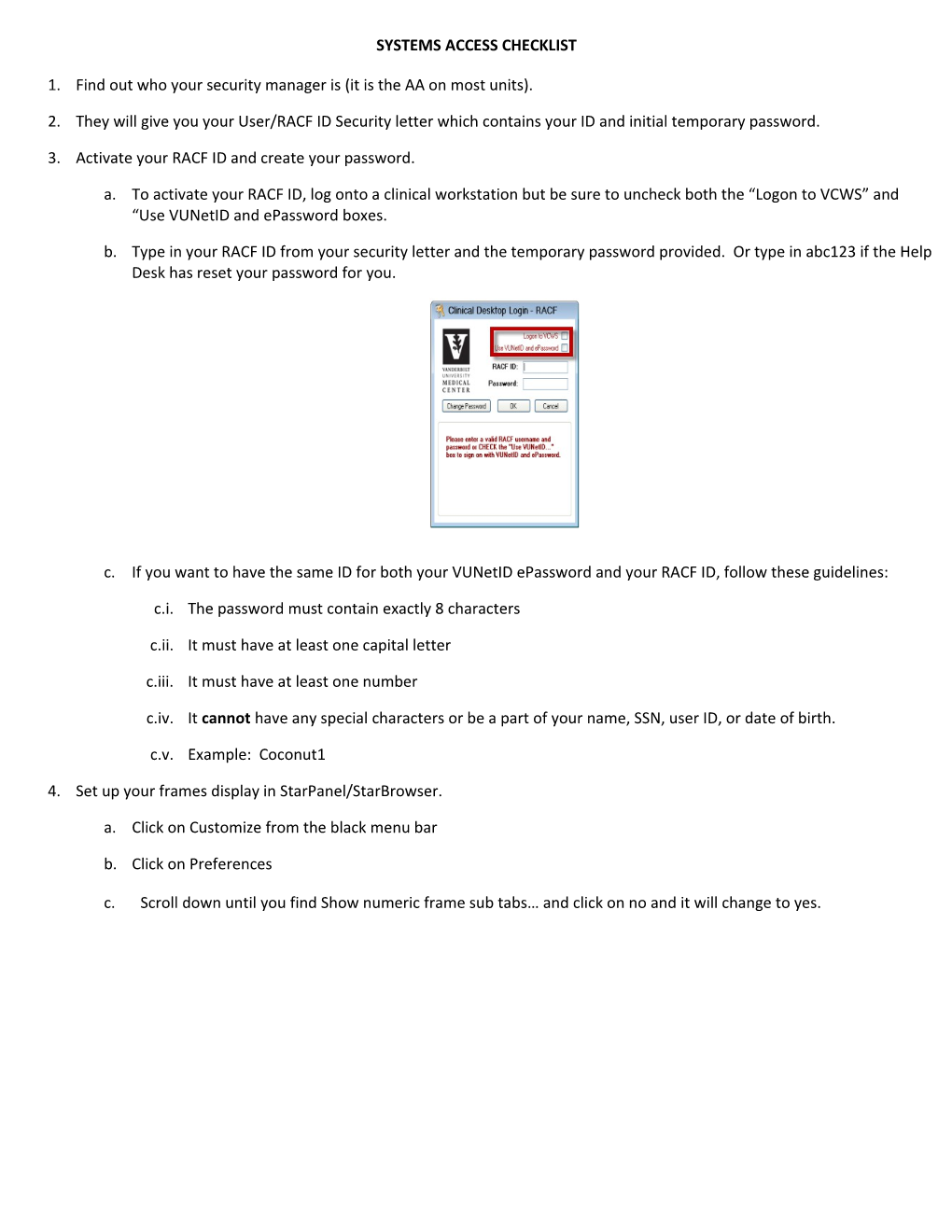 Systems Access Checklist