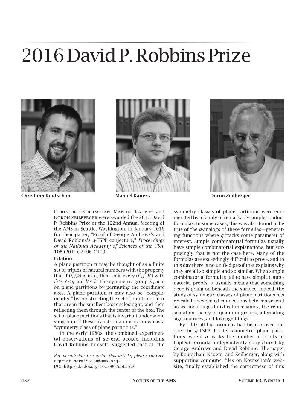 2016 David P. Robbins Prize