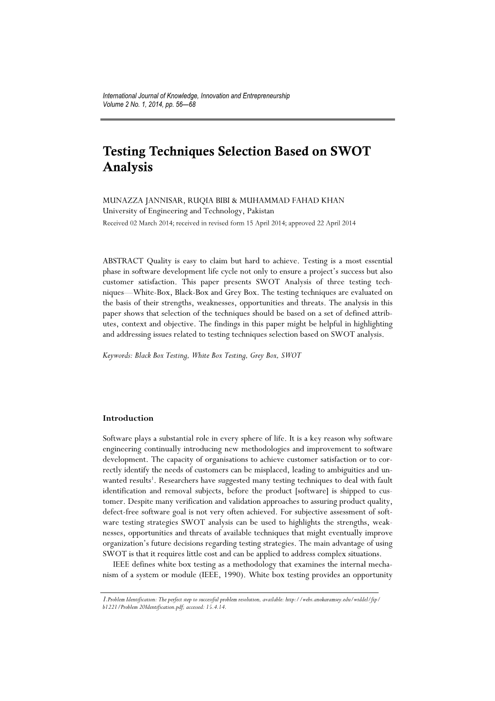 Testing Techniques Selection Based on SWOT Analysis