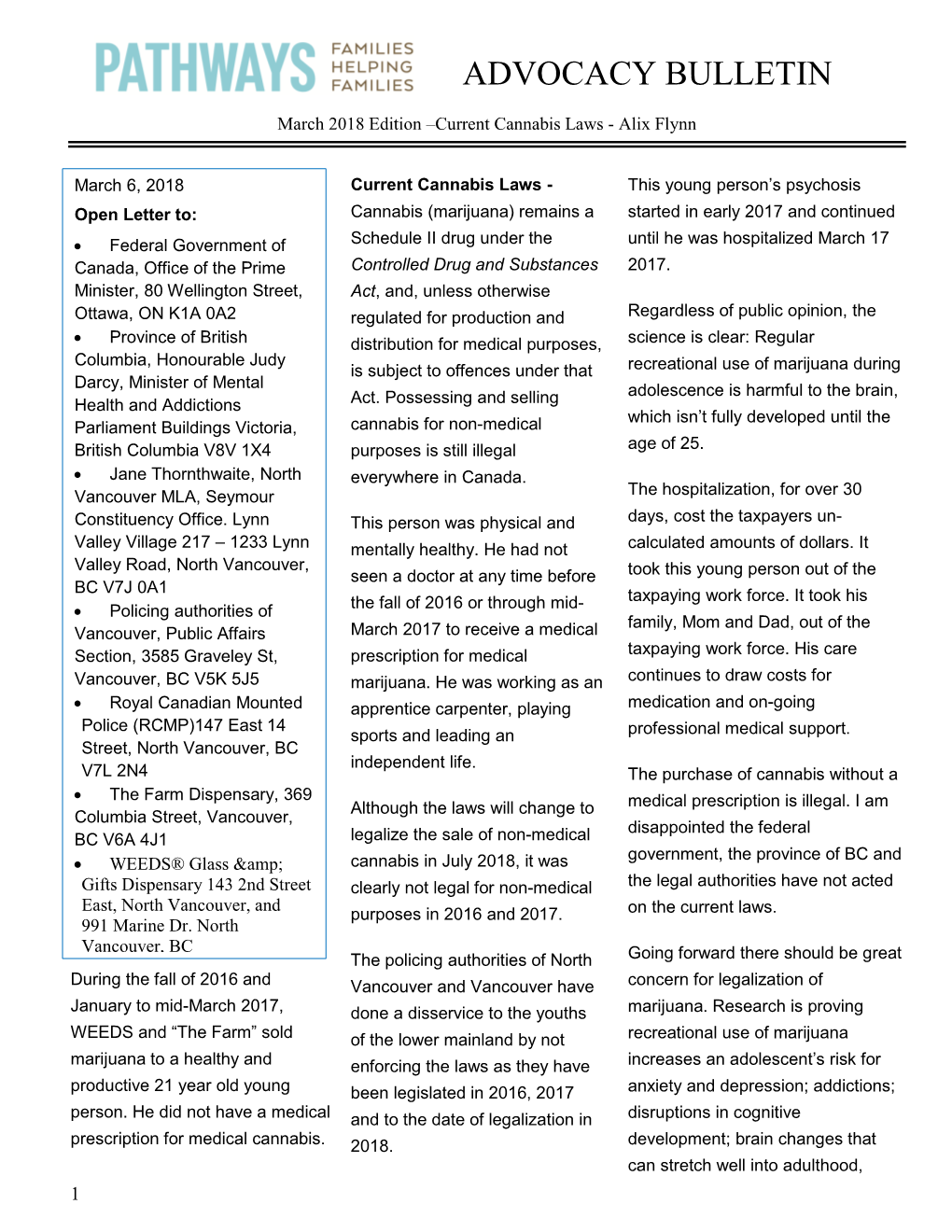 March 2018 -Current Cannabis Laws