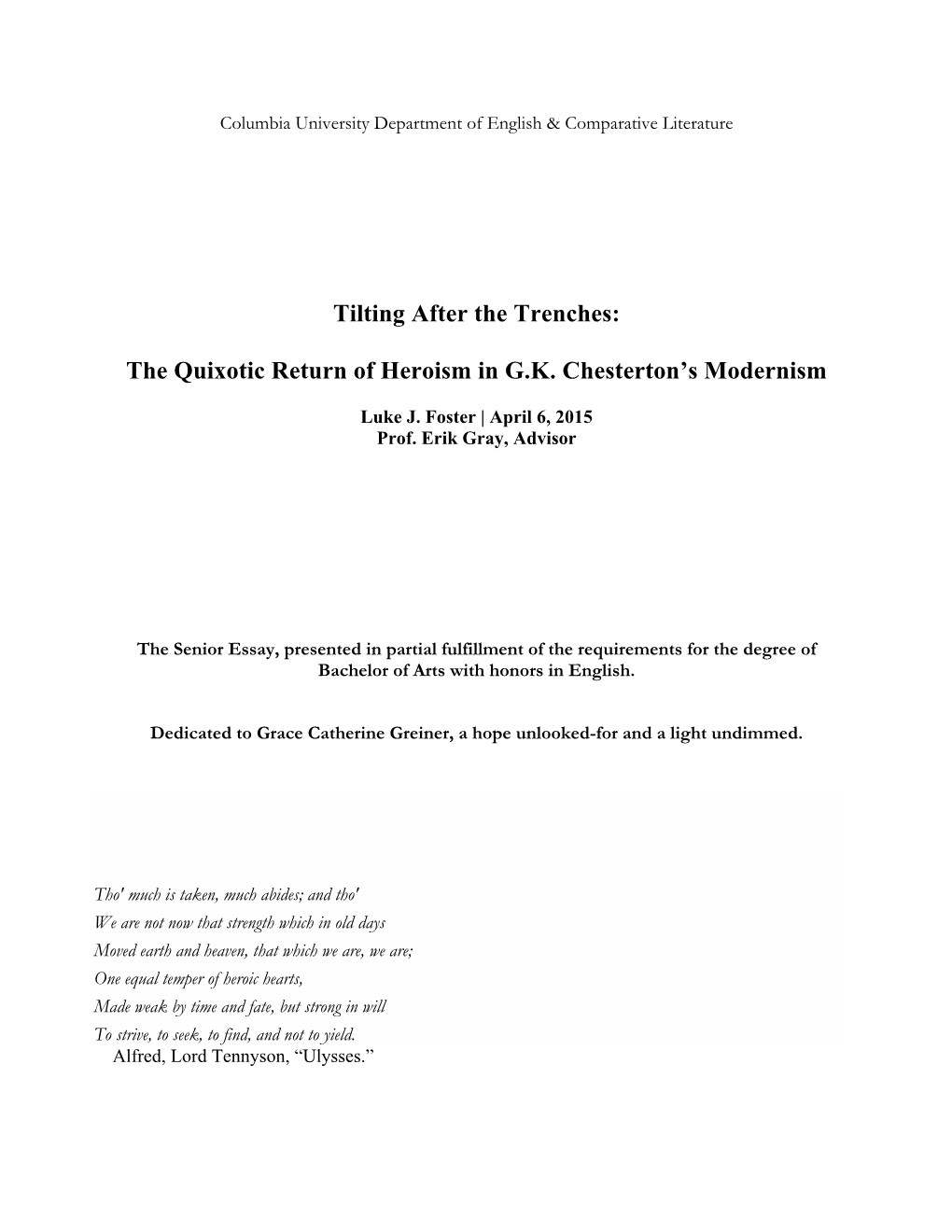 The Quixotic Return of Heroism in GK Chesterton's Modernism