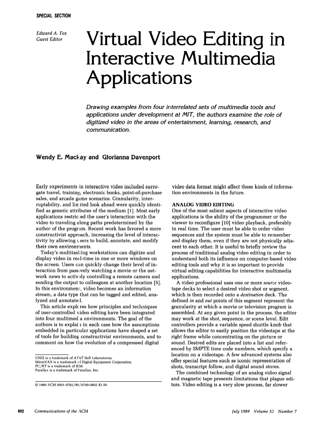 Virtual Video Editing in Interactive Multimedia Applications